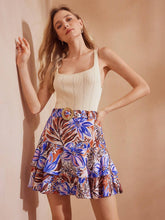 MOTF PREMIUM TROPICAL PRINT BUCKLE BELTED LAYERED RUFFLE HEM SKIRT